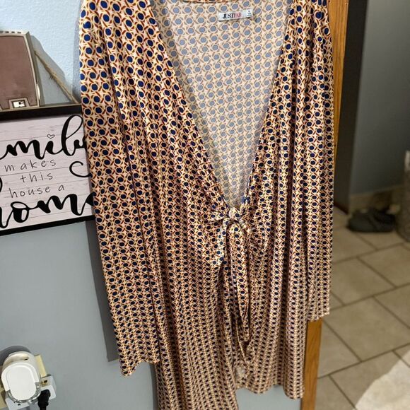 JustFab Open Front Patterned Tie Long Sleeve Blouse/ Dress Size XL - Picture 5 of 9